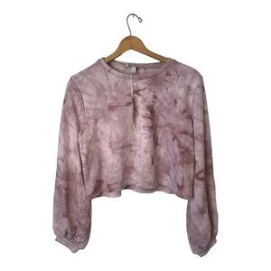 NWT She + Sky Long Sleeve Pink Tie Dye Crop Sweatshirt M